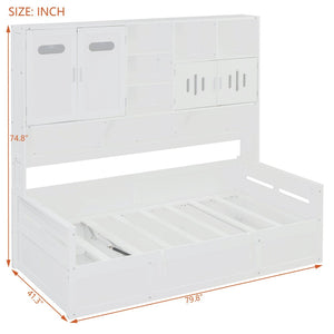 English Elm Twin Size Wooden Daybed With Hydraulic Lift & Integrated Cabinet For Smart Space-Saving Solutions N820S00046K-GIGA