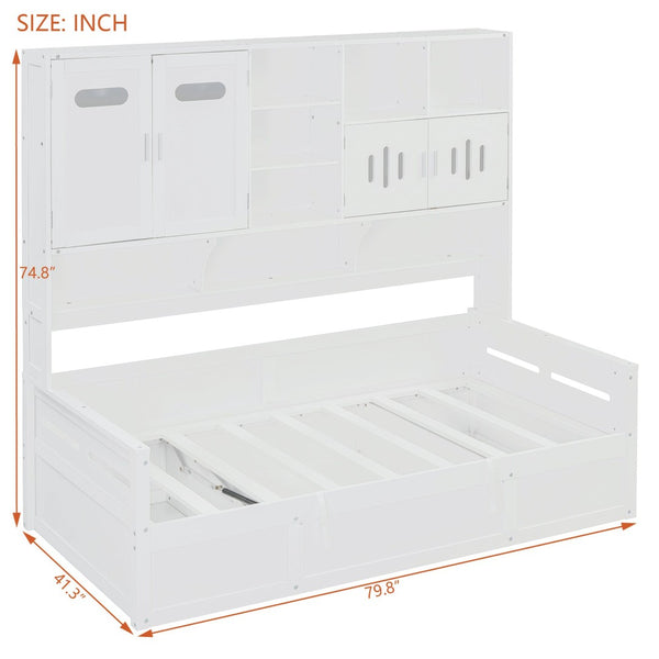 English Elm Twin Size Wooden Daybed With Hydraulic Lift & Integrated Cabinet For Smart Space-Saving Solutions N820S00046K-GIGA