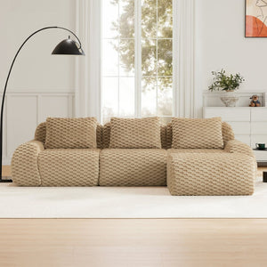 English Elm 114" Modular L-shaped Sectional Flannelette Sofa with Ottoman for Spacious Living Rooms Light Camel W714S01512