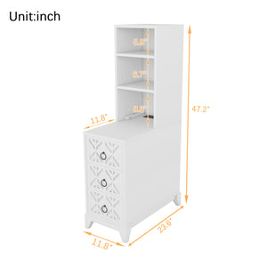 English Elm End Table With 3 Drawers And 2 Open Shelves - Stylish Corner Side Table With Charging Ports In White W2593P289147