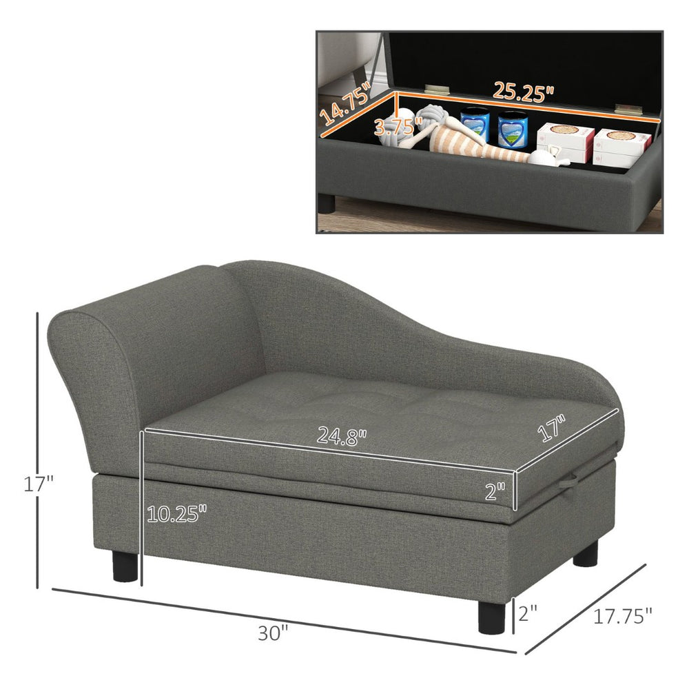 English Elm Pet Sofa with Lift Top Storage Tufted Flannel Cushion Eucalyptus Wood Frame T3971P406638