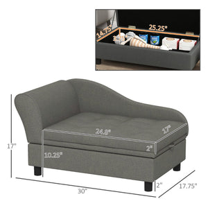English Elm Pet Sofa with Lift Top Storage Tufted Flannel Cushion Eucalyptus Wood Frame T3971P406638