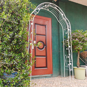 English Elm Metal Gothic Arch Garden Arbor Powder Coated Steel Trellis for Climbing Roses Cream White W158681140