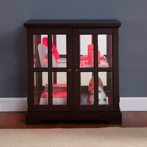 English Elm Led Curio Display Cabinet - Antique Cherry Showcase With Adjustable Shelves, Bluetooth Led Lights & More! W2275P231694