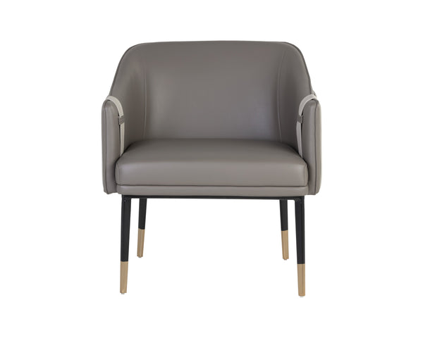 Sunpan Carter Lounge Chair - Elegant Barrel Back Design in Luxe Faux Leather with Stylish Black Steel Legs Napa Taupe / Napa Stone