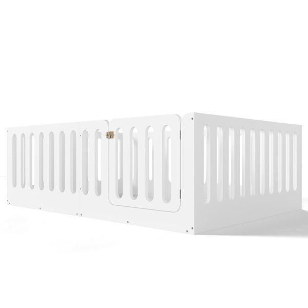 English Elm Twin Solid Pine Montessori Floor Bed with House Frame Door and Safety Fence Light White W5305P420635