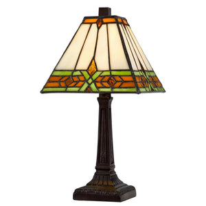 14 Inch Bronze Tiffany Style Stained Glass Table Lamp with Geometric Square Shade