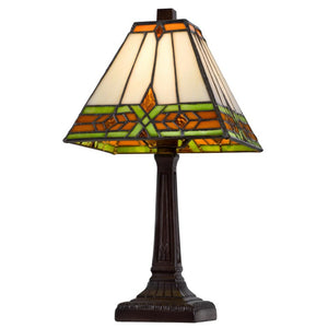 14 Inch Bronze Tiffany Style Stained Glass Table Lamp with Geometric Square Shade