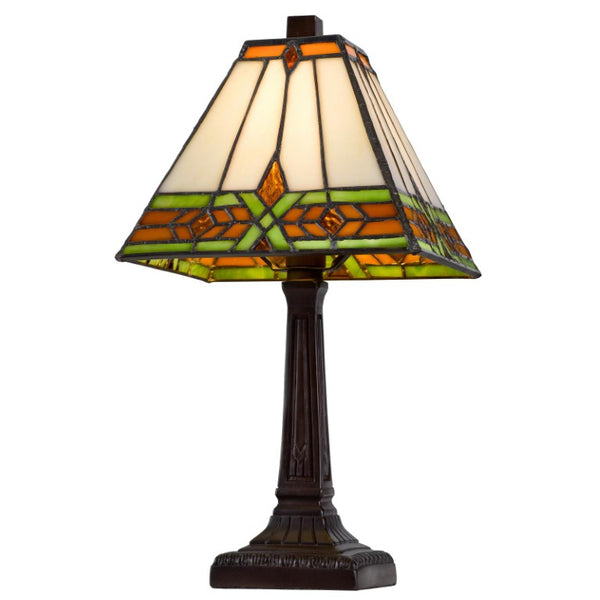 14 Inch Bronze Tiffany Style Stained Glass Table Lamp with Geometric Square Shade