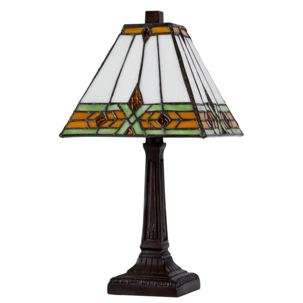 14 Inch Bronze Tiffany Style Stained Glass Table Lamp with Geometric Square Shade
