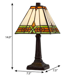 14 Inch Bronze Tiffany Style Stained Glass Table Lamp with Geometric Square Shade