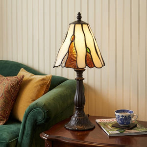 14 Inch Bronze Tiffany Style Stained Glass Table Lamp with Artistic Cone Shade