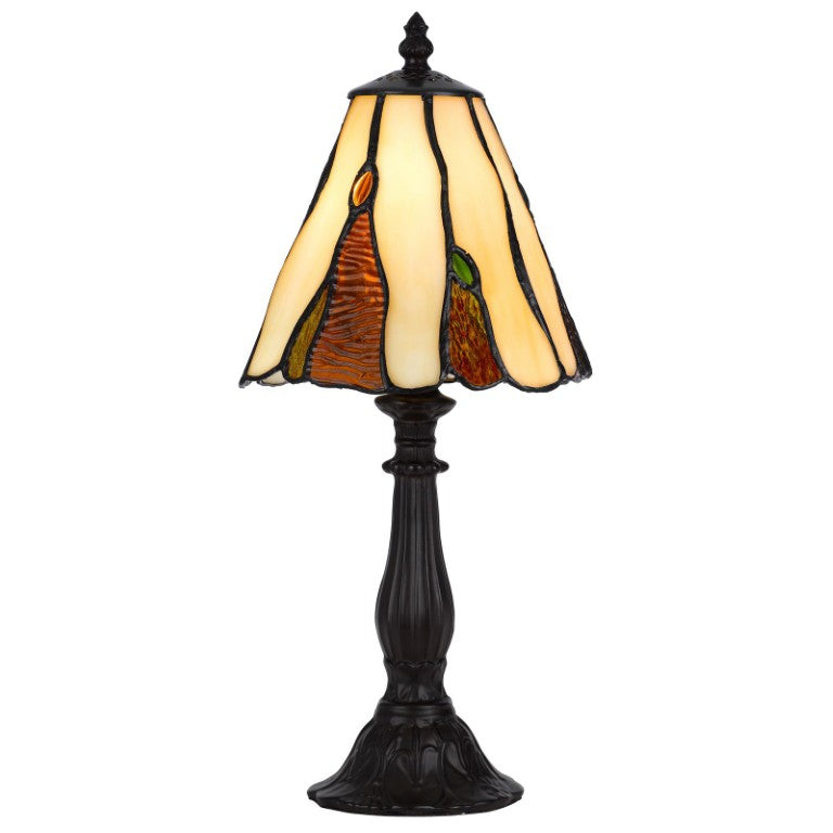 HomeRoots 14 Inch Bronze Tiffany Style Stained Glass Table Lamp with Artistic Cone Shade 751905