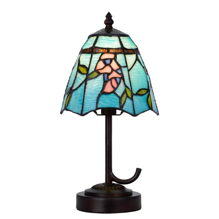 HomeRoots 13 Inch Bronze Tiffany Style Stained Glass Cone Shade Floral Accent Table Lamp 751906
