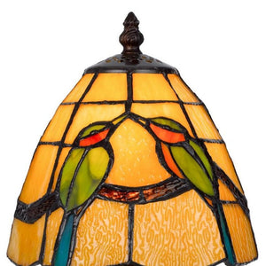 HomeRoots 13 Inch Tiffany Style Stained Glass Table Lamp with Bronze Birds Cone Shade Decor 751907