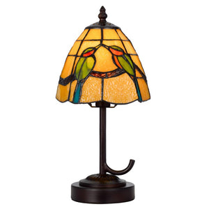 13 Inch Tiffany Style Stained Glass Table Lamp with Bronze Birds Cone Shade Decor