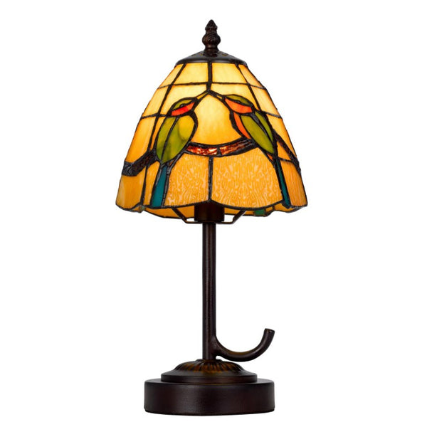 13 Inch Tiffany Style Stained Glass Table Lamp with Bronze Birds Cone Shade Decor