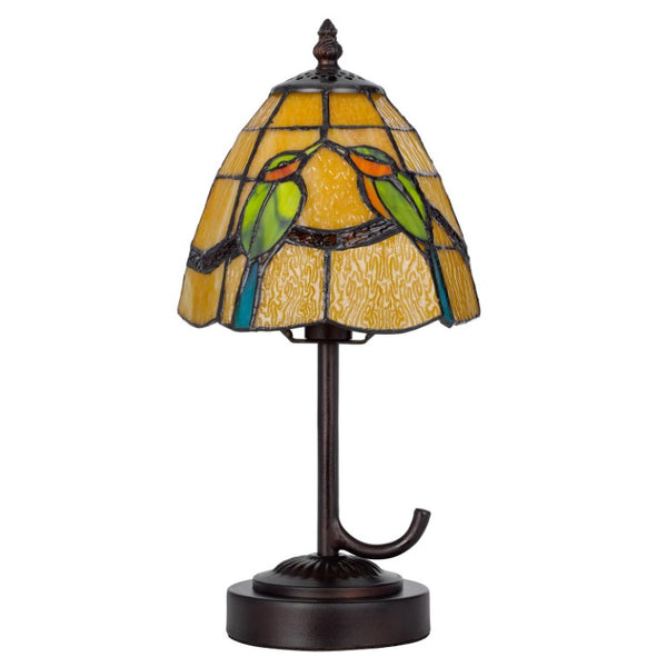 13 Inch Tiffany Style Stained Glass Table Lamp with Bronze Birds Cone Shade Decor