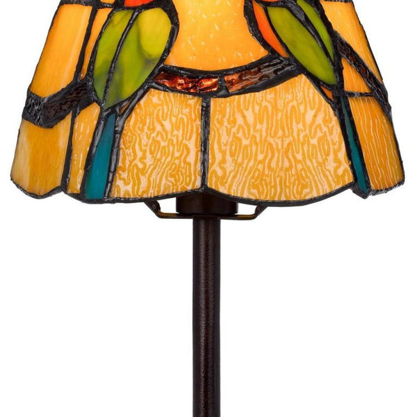 13 Inch Tiffany Style Stained Glass Table Lamp with Bronze Birds Cone Shade Decor
