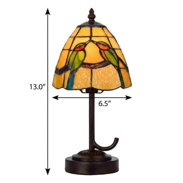 13 Inch Tiffany Style Stained Glass Table Lamp with Bronze Birds Cone Shade Decor
