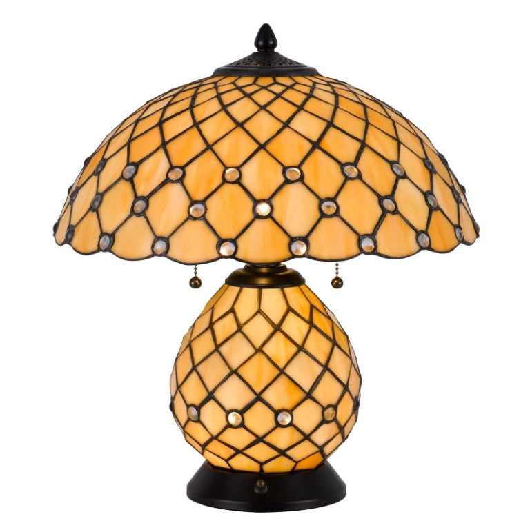 HomeRoots 18 Inch Tiffany Style Stained Glass Dome Floor Lamp Dual Bulb Art Nouveau Accent 751908