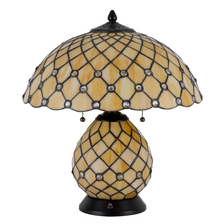 HomeRoots 18 Inch Tiffany Style Stained Glass Dome Floor Lamp Dual Bulb Art Nouveau Accent 751908