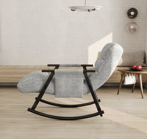 English Elm 42"l Folding Rocking Chair Iron Frame Cushioned High Back Adjustable Footrest Lounge Grey W1669P163321