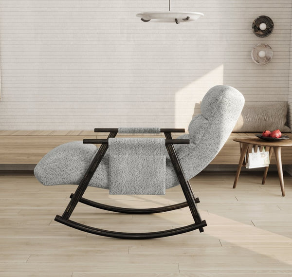 English Elm 42"l Folding Rocking Chair Iron Frame Cushioned High Back Adjustable Footrest Lounge Grey W1669P163321