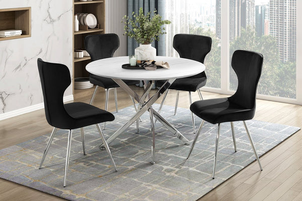 English Elm Ultra Round Faux Marble Dining Table 43" Dia x 29.5"H — Chrome Metal Legs, Modern Accent Table B011S01607