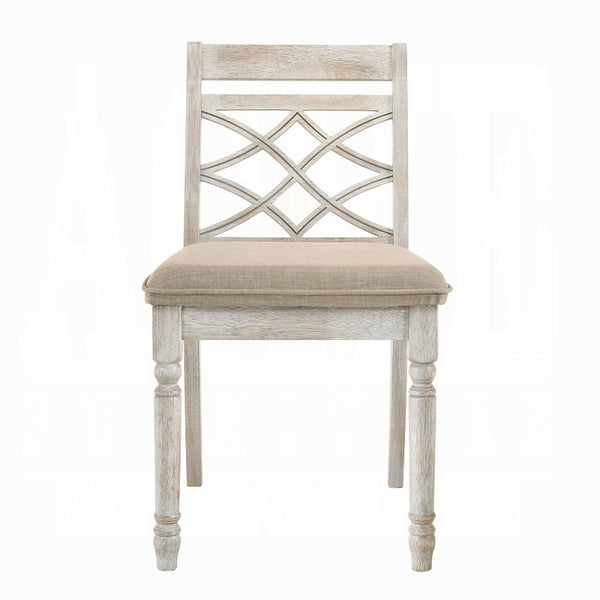 English Elm Tan Antique White Padded Side Chair Set of 2 — French Country Cottage Chic Dining Chairs, Tan Seats B062P209241