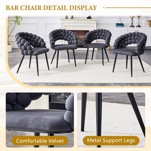English Elm Set of 2 Velvet Bubble Back Dining Chairs with Sculptural Chain Backrest Glam Legs Black,Gray W1512P491847