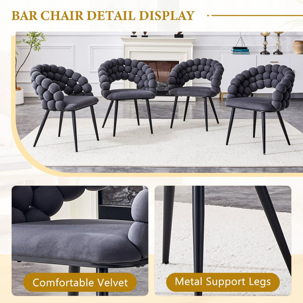 English Elm Set of 2 Velvet Bubble Back Dining Chairs with Sculptural Chain Backrest Glam Legs Black,Gray W1512P491847
