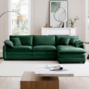 English Elm Oversize L-Shaped 3-Seater Sectional Sofa In Green Corduroy With Ottoman For Stylish Living Spaces W714S00737-GIGA