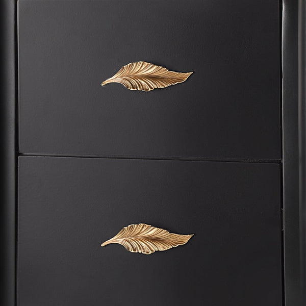 English Elm Contemporary Two Drawer Nightstand Curved Profile Feather Handles Exposed Legs Bedroom Black N761P285711B