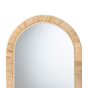 English Elm Modern Oval Rattan Woven Mahogany Frame Wall Mirror for Boho Entryway Decor B2750P467645