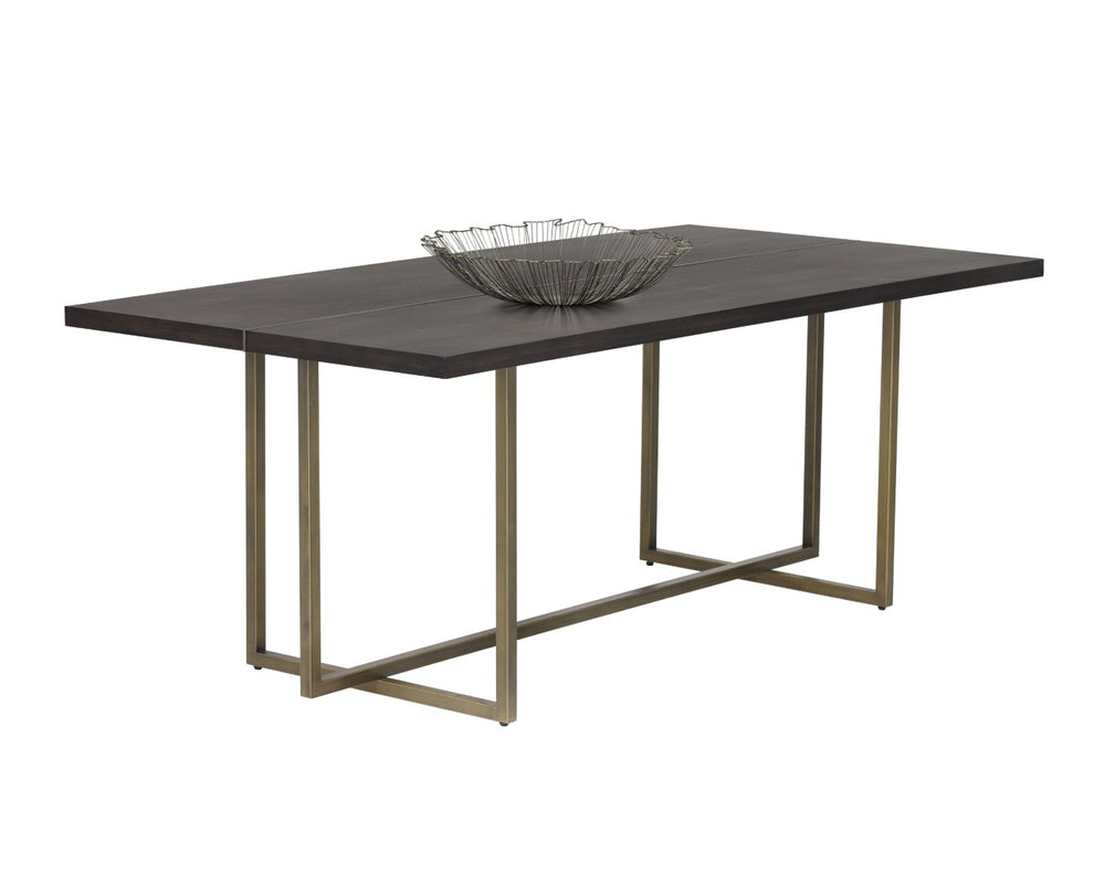Sunpan JADE Dining Table - Dark Mango Acacia Wood with Antique Brass Inlay for Elegant Dining Experience 102928