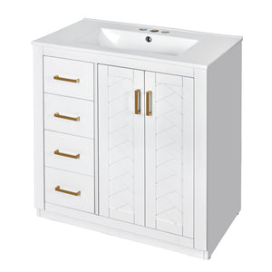 English Elm 30'' Bathroom Vanity With Elegant Ceramic Sink, Solid Wood Frame, Soft-Close Doors & Ample Storage N710P191970K