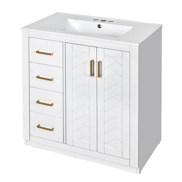 English Elm 30'' Bathroom Vanity With Elegant Ceramic Sink, Solid Wood Frame, Soft-Close Doors & Ample Storage N710P191970K