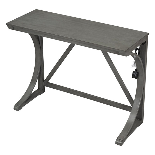 English Elm Topmax Farmhouse Counter Dining Set with Built-in Usb Charging and Upholstered Stools Gray N717P352068E