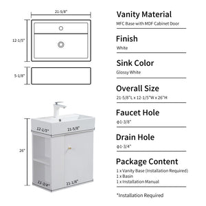 English Elm 21.6" Floating Wall Vanity Ceramic Sink Soft-close Cabinet Open Shelf Bathroom W1920S00195