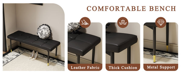 English Elm Table Modern Black Marble Pattern Dining Set - 6-Piece With Pu Chairs & Bench For Elegant Dining W1151S03579-GIGA