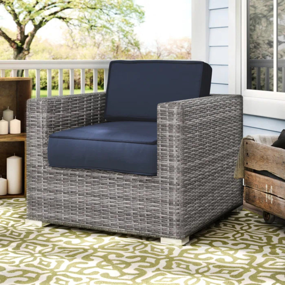English Elm wicker Club Chair GREY - All-Weather HDPE Wicker on Aluminum Frame, Plush UV-Resistant Cushions, No Assembly (34"L) B120P233817