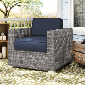 English Elm wicker Club Chair GREY - All-Weather HDPE Wicker on Aluminum Frame, Plush UV-Resistant Cushions, No Assembly (34"L) B120P233817