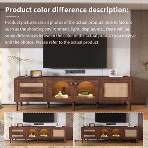 English Elm Rattan Modern TV Stand with 3 Cabinets & 2 Rattan Drawers, LED Light, Cable Management, 80" Capacity, Waterproof MDF Surface WF324225AAP
