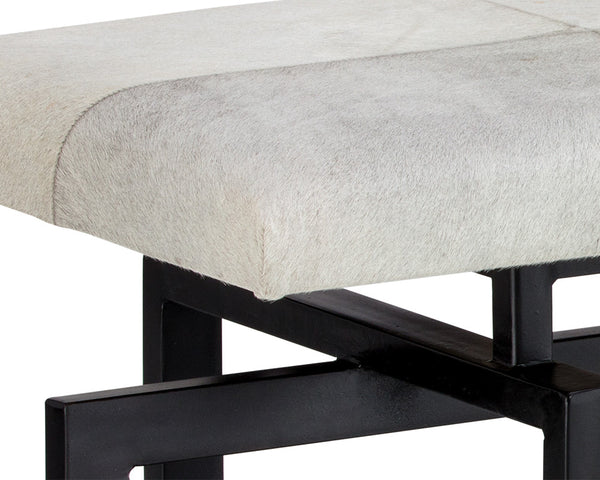 Sunpan Pilar Bench - Handcrafted Cowhide Seating with Stylish Black Iron Frame for Elegant Transitional Spaces Grey