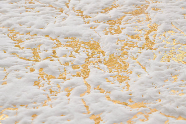 English Elm Luxury Faux Fur Area Rug - Plush White & Gold-Gilded Abstract Design, Machine Washable & Durable B030P233662