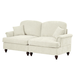 English Elm Elegant Mid Century Chenille Two-Seater Sofa With Flared Arms, Ruffled Skirts & Spindle Legs W3041S00230