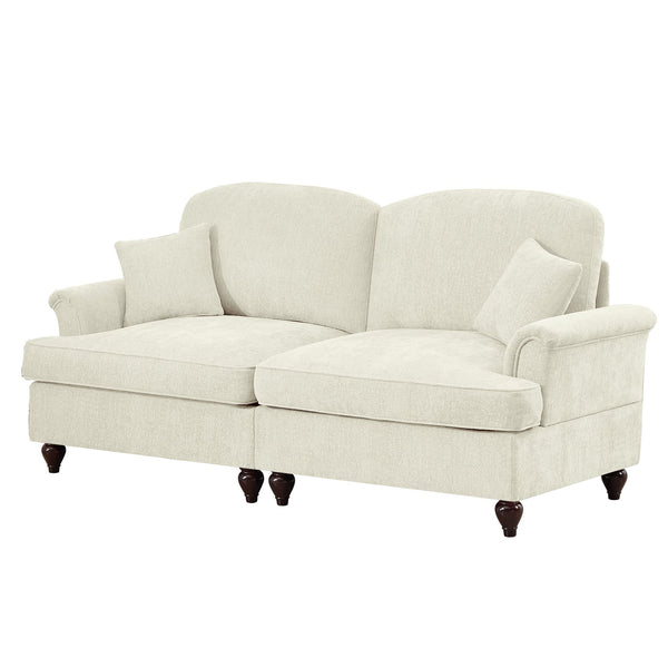 English Elm Elegant Mid Century Chenille Two-Seater Sofa With Flared Arms, Ruffled Skirts & Spindle Legs W3041S00230