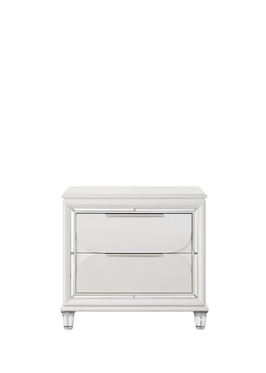 English Elm Tarian Pearl White Nightstand with Acrylic Crystal Legs, 2 Drawers, Modern Elegant Design, Durable Construction B2726P269292
