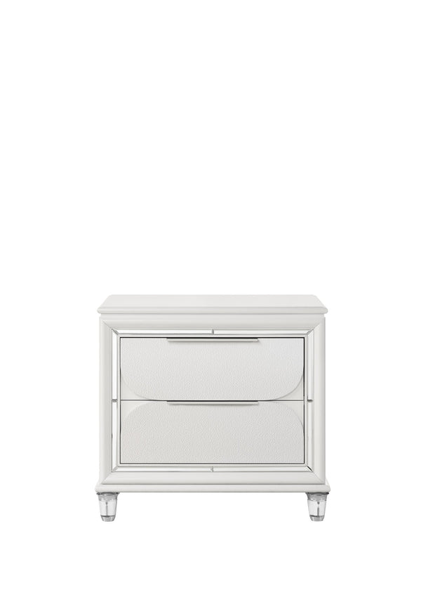 English Elm Tarian Pearl White Nightstand with Acrylic Crystal Legs, 2 Drawers, Modern Elegant Design, Durable Construction B2726P269292